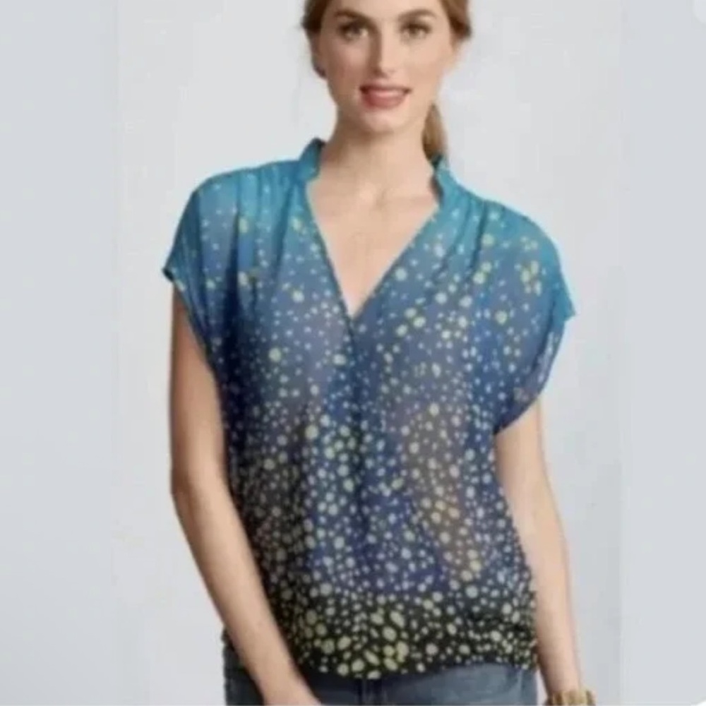CAbi Blue Ombre Polka Dot Blouse Medium Sheer V-Neck Top Lightweight Flowy - Picture 5 of 15
